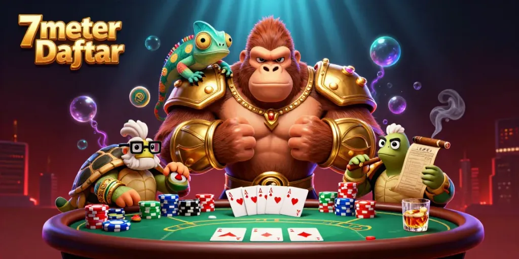 Engage in thrilling action with 7meter Daftar illustrating vibrant gambling scenes and energetic characters.