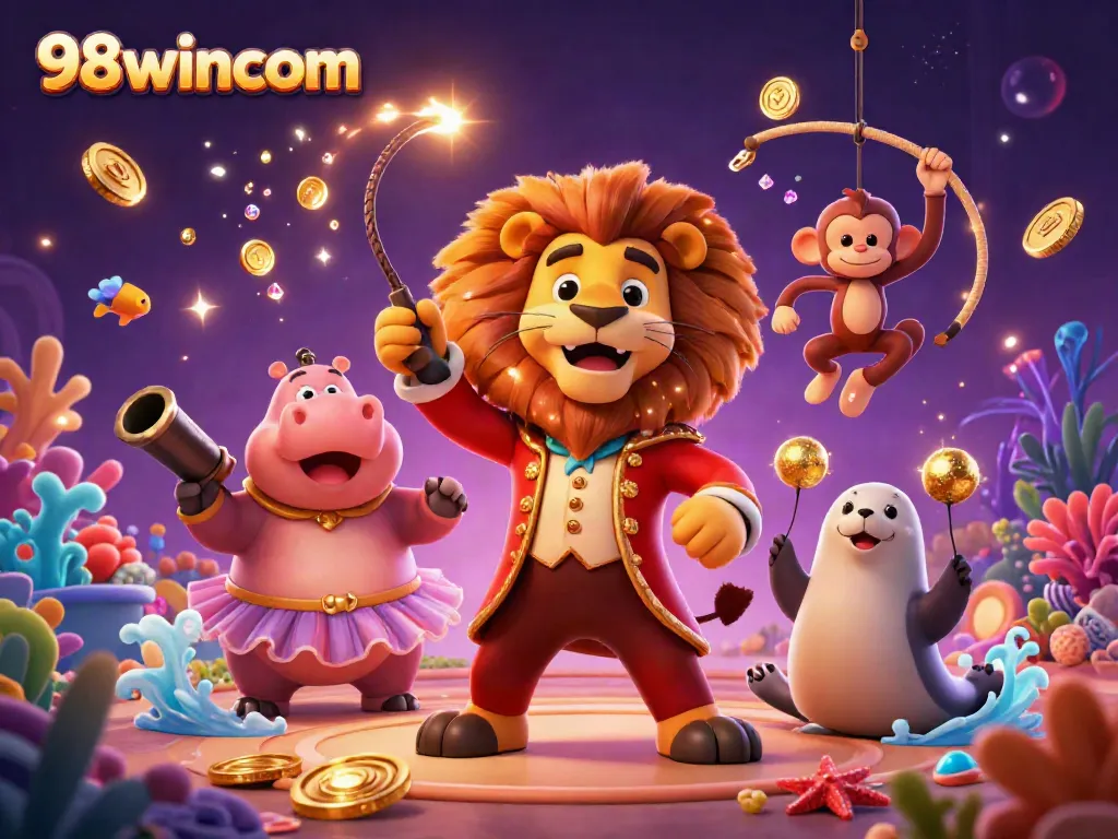 Experience the excitement of 98wincom with dynamic action from a casino-themed illustration featuring exotic characters.