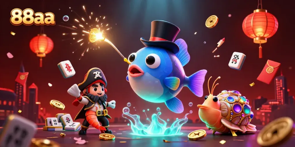 Experience thrilling wins at 88aa as the anglerfish attracts golden coins in an exciting casino scene.