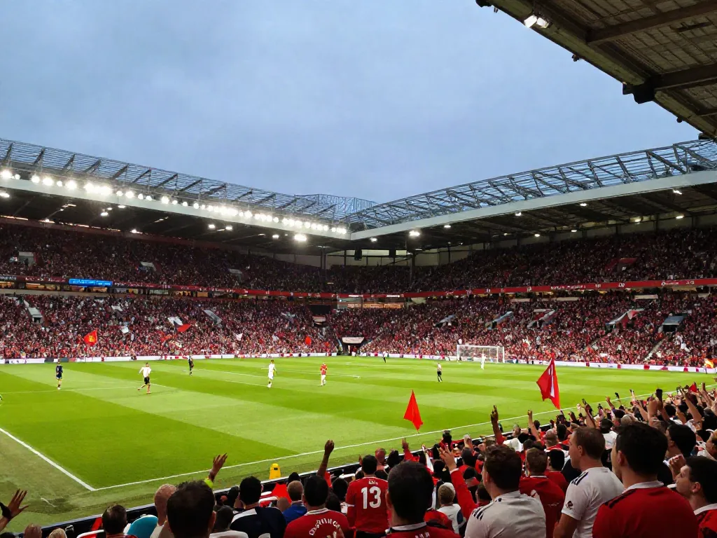 Exciting scene of Manchester United vs Liverpool match with passionate fans and players in action