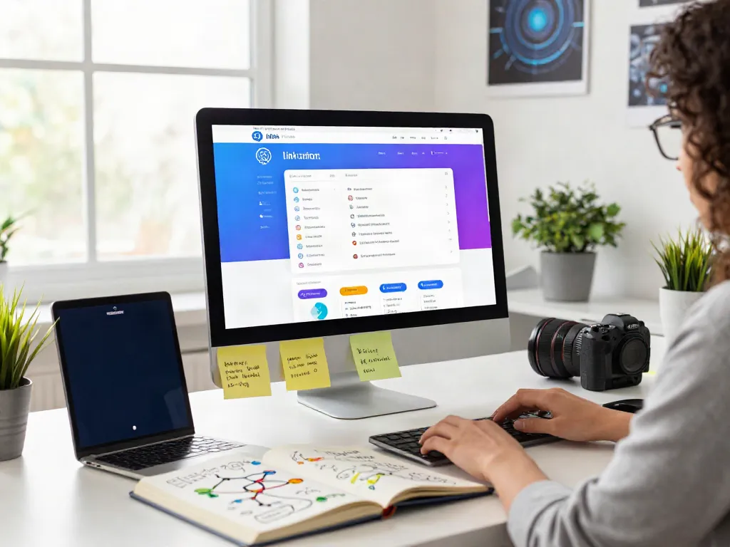 Interactive digital workspace featuring the 링크모음 on a computer screen with organized links.