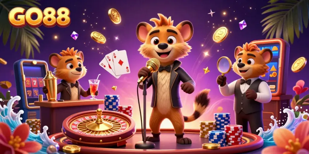 Experience the excitement of GO88 casino with lively characters and dazzling gaming elements.