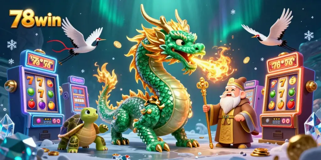 Experience thrilling action at 78win with an emerald dragon, lucky cranes, and vibrant slot games.