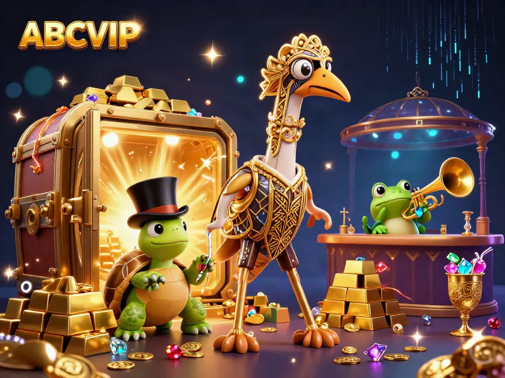 ABCVIP brings to life vibrant cartoon characters enjoying a luxurious gambling experience in a rich, glamorous setting.