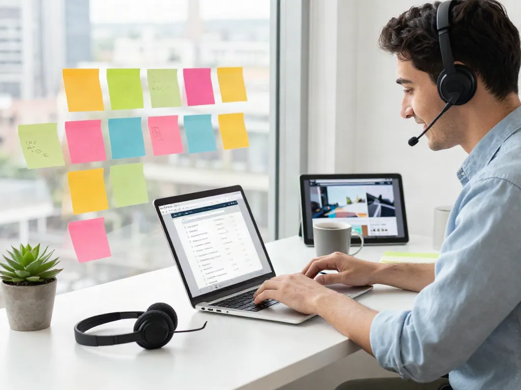A vibrant digital workspace with a laptop and link collection tablet, emphasizing 링크모음 for efficient browsing