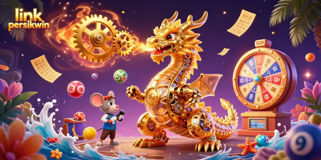 Memenangkan jackpot dengan link persikwin, ilustrasi kasino yang penuh warna dan dinamis.