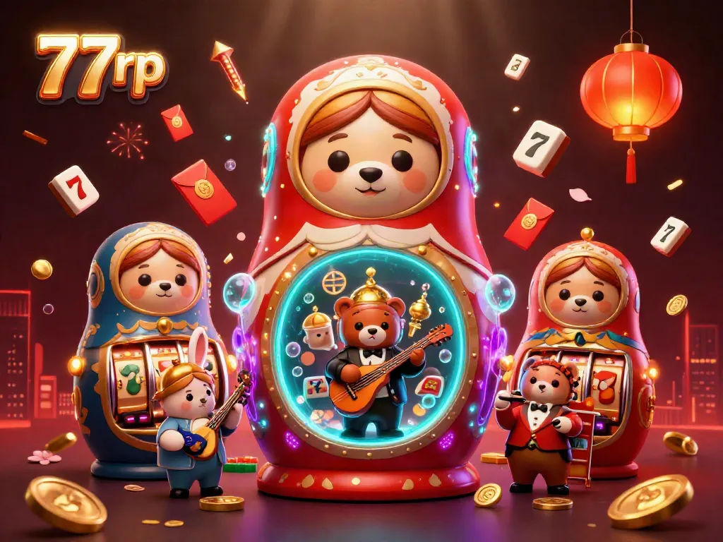 Win big with 77rp's vibrant casino illustration showcasing engaging gaming elements.