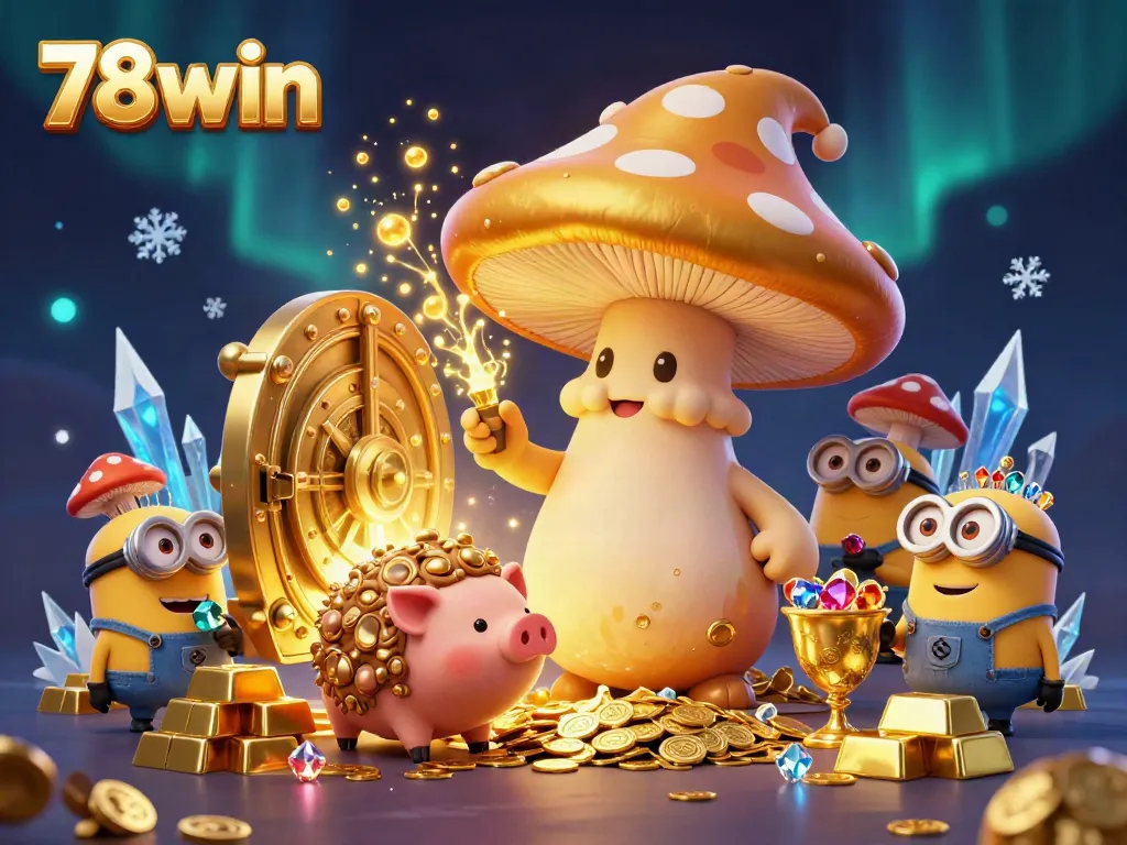 Exciting 78win scene featuring a golden wizard and treasures, highlighting online gambling experiences.