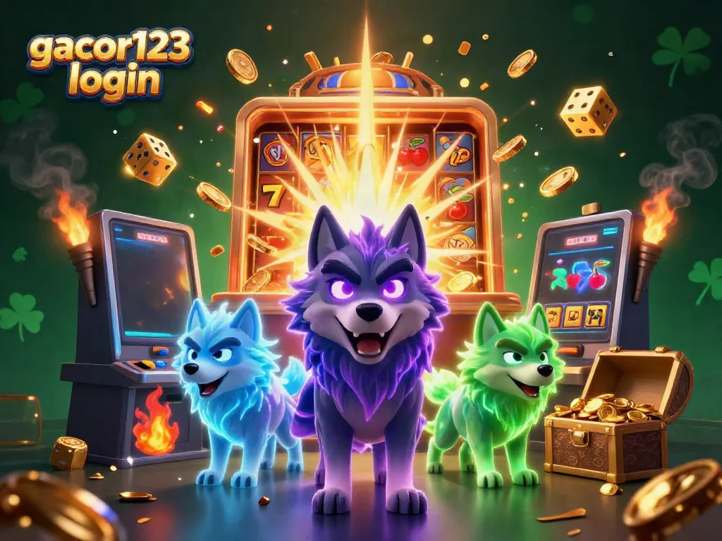 Experience winning excitement with gacor123 login surrounded by animated casino elements.