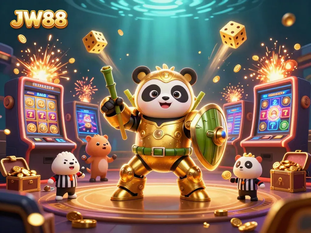 Experience thrilling gaming action at JW88 with a dynamic illustration showcasing the vibrant world of online casinos.