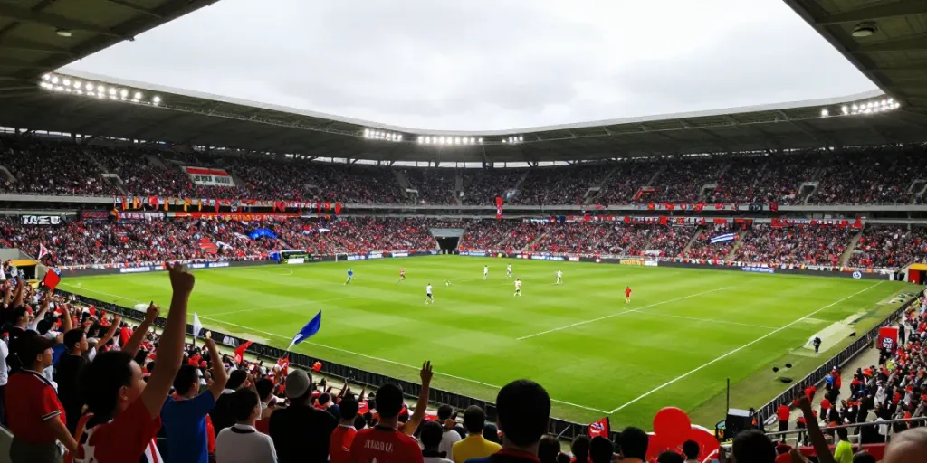 Exciting atmosphere of TOP10สนาม football match with cheering fans and players in action.