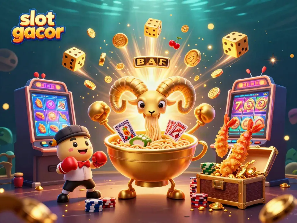 Experience vibrant gameplay with slot gacor as the golden ramen bowl distributes cards and coins.