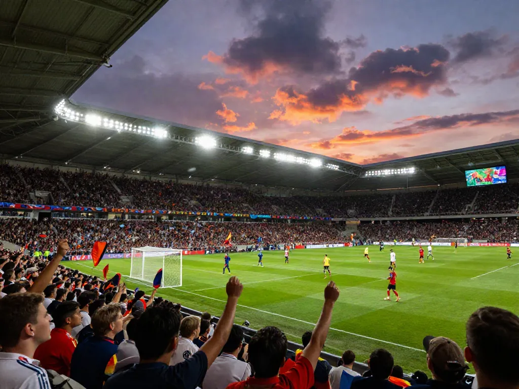 Exciting football match scene showcasing fans and players during intense game, highlighting ผลบอลสด updates